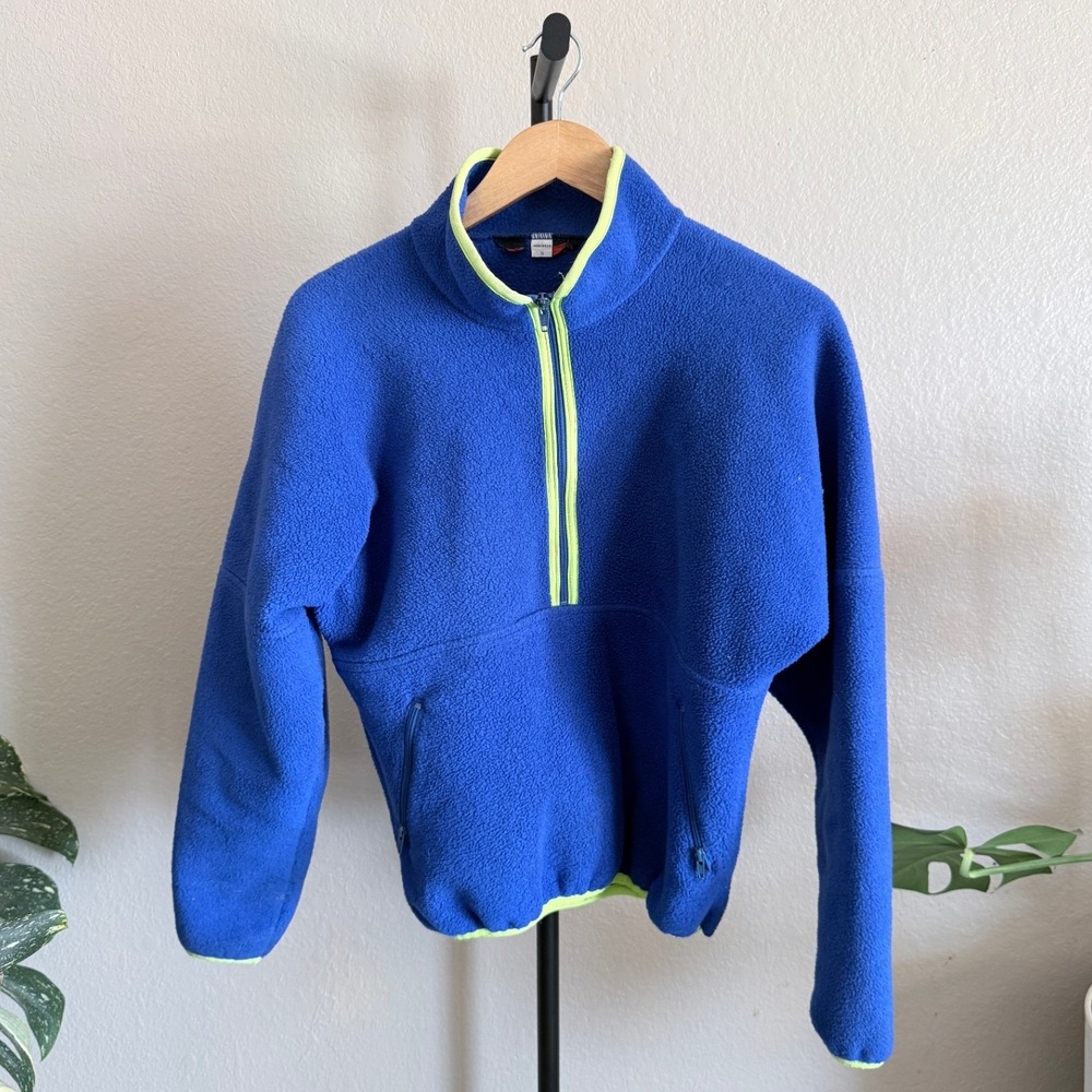 Vintage Malden Polarlite Fleece Pullover Blue Neon Green 1/4 Zip Womens Small
